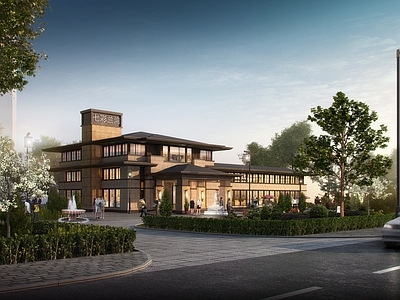 新中式售楼处外观 售楼部 新中式