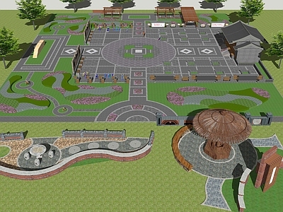 新中式景观广场景观 公园文化振兴广场