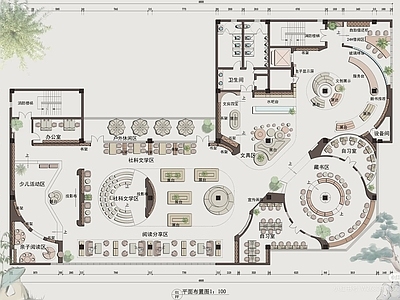 现代图书馆 图书馆书吧平面图 施工图