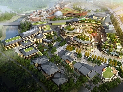 新中式商场外观 商业综合体 新中式酒店 场馆 商业街