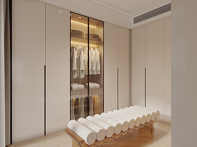 奶油风衣帽间 衣帽间 换鞋凳 衣柜