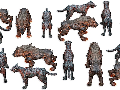熔岩生物风格其他动物 地狱岩浆猎犬 岩浆豺狼 地狱犬 手办摆件