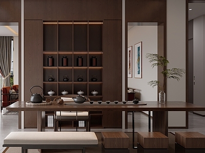 新中式茶室 书房 开放式 原木