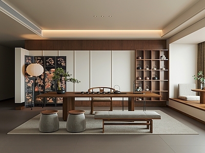 新中式茶室 新中古茶室 中古茶室 茶桌椅组合 茶室背景