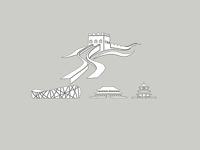 新中式古建筑 有厚度可做景墙 长城故宫鸟巢天坛 北京各景点剪影