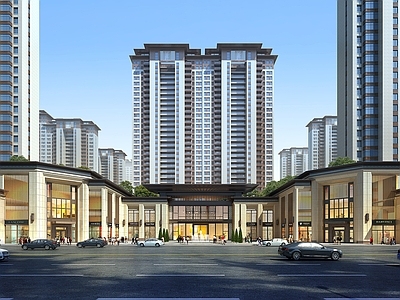 新中式小高层住宅楼 新古典住宅 现代住宅 新古典住宅底商