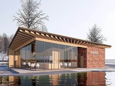现代原木风餐饮建筑 咖啡厅建筑 小公建