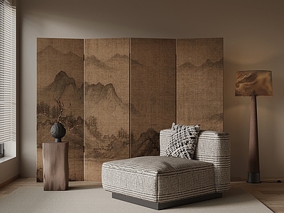 新中式玄关 沙发 休闲椅 屏风