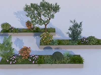 现代简约花箱 现代花坛植物堆  景观绿植组合