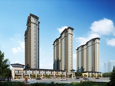 新中式小高层住宅楼 新古典住宅 坡屋顶住宅