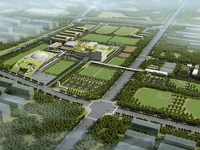 现代主义鸟瞰规划 现代体育学校 现代学校