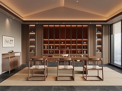 新中式茶室 茶室 茶叶柜 茶台