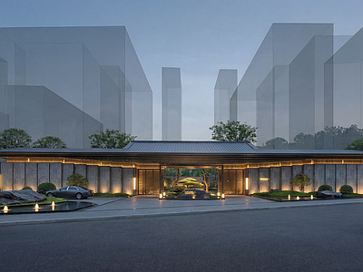 新中式售楼处建筑 现代中式 社区大门 现代极简 住宅设计 示范区设计