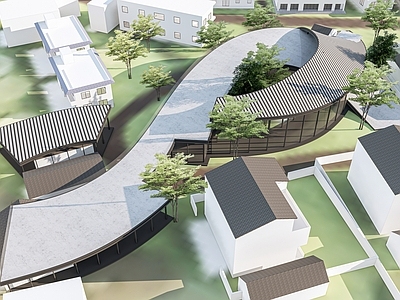 新中式鸟瞰规划 接待中心建筑 景观建筑