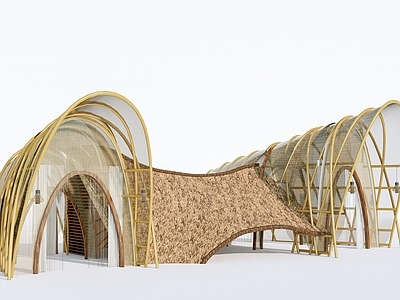 竹构自然风小公建 景观构筑物 乡村小品