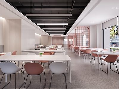 现代简约快餐店 现代简约餐厅 网红餐厅 食堂 快捷餐厅 员工用餐区