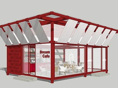 现代主义餐饮建筑 集市 红色咖啡厅 奶茶店 快闪店 文旅建筑