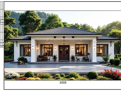新中式别墅建筑 单层养老别墅方案 一层别墅 独栋别墅 农村别墅 自建房 施工图