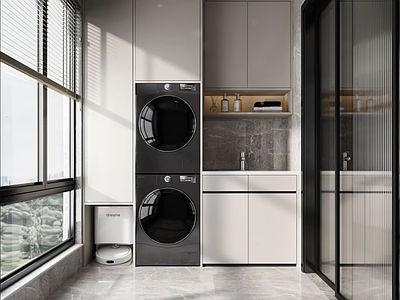 现代简约阳台 洗衣机烘干机 阳台 洗衣机柜