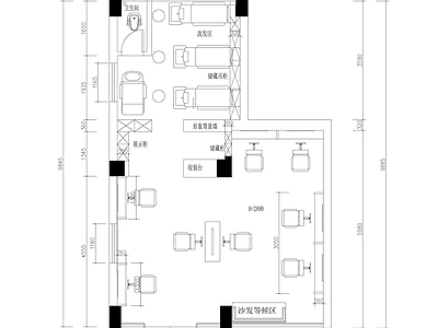 现代理发店 理发店平面布置图 施工图