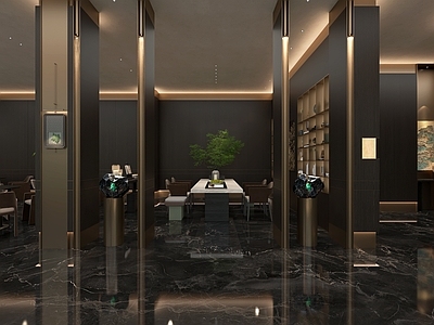 新中式售楼处 售楼部洽谈区 茶台 饰品 屏风 挂画