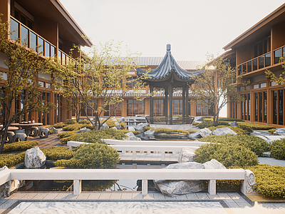 新中式庭院小品 中庭水景 中庭景观 庭院景观