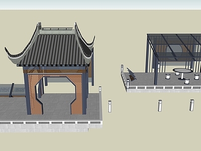 新中式小公建 中式驿站 休息驿站 廊亭 景观建筑
