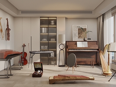 奶油风乐器 钢琴 古筝 电子琴 乐器组合 乐器室