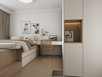 奶油风榻榻米卧室 现代简约卧室