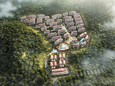 现代主义鸟瞰规划 未来社区规划设计 山地豪宅鸟瞰规划 轻奢别墅叠拼洋房 第四代住宅社区