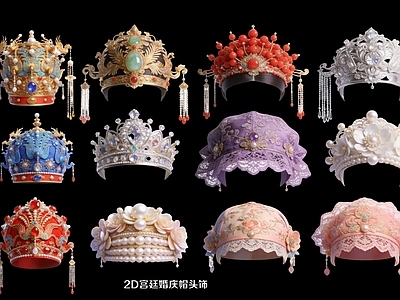 新中式挂件 2D宫廷婚庆帽头