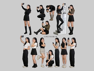 现代简约多人 2D手机拍照人物