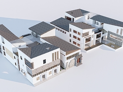 新中式民宿建筑 展览馆建筑 文化馆建筑