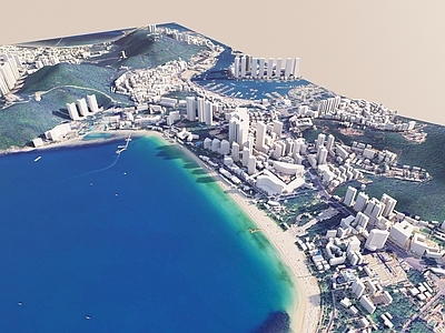 现代主义鸟瞰规划 滨海鸟瞰城市简模 城市地形