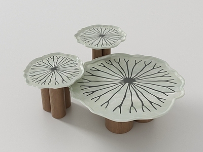 现代简约几类组合 大理石茶几 奢石茶几 荷叶茶几