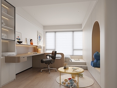 奶油风男孩房 现代儿童房 榻榻米书房 榻榻米儿童房