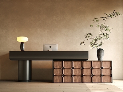 现代简约前台 中古风前台 接待台 花瓶花艺 接待厅前台 实木前台