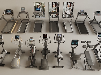 现代简约健身器材 健身器材 跑步机 椭圆机 仰卧起坐器材 动感单车