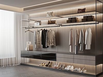 现代极简衣帽间 衣架 置物架