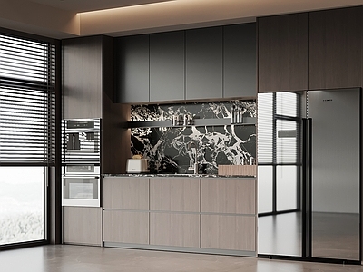 现代极简开放式厨房 餐边柜 橱柜