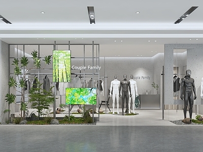 极简服装店 服装店 男装服装店 服装展厅 服装货架 服装外立面