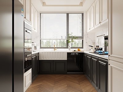 奶油风封闭式厨房 法式厨房