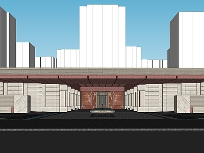 新中式售楼处建筑 现代风格 小区大门售楼部 示范区下沉庭院 红砖 尼克石