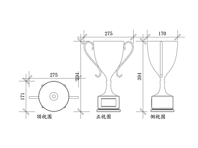 现代摆件 奖牌 金杯 银杯 奖品 荣誉杯 施工图