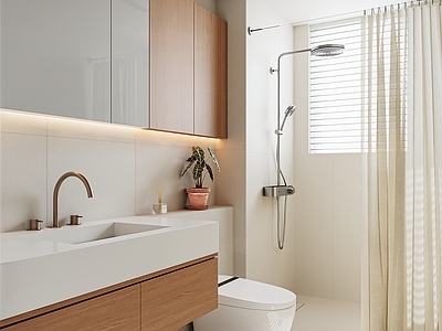 奶油风卫生间 奶油风卫生间 原木风卫生间 浴室帘 中古风卫生间z 主卫