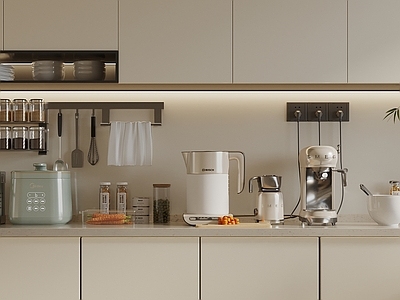 奶油风厨房用品 厨房用品组合 油盐酱醋 厨房电器组合 咖啡机 电饭煲