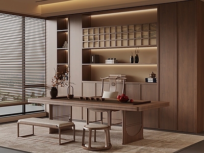 新中式茶室 茶室c 茶桌椅 茶柜