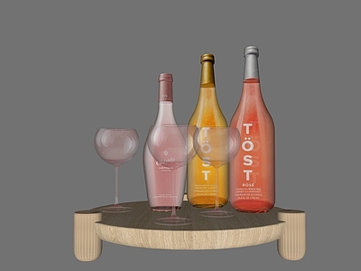 原木风酒具 酒瓶 玻璃杯 高脚杯 托盘