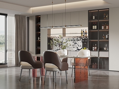 现代简约家居餐厅 餐厅 酒柜 餐桌椅