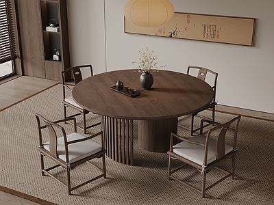 新中式餐桌椅 圆形餐桌椅s 实木餐桌